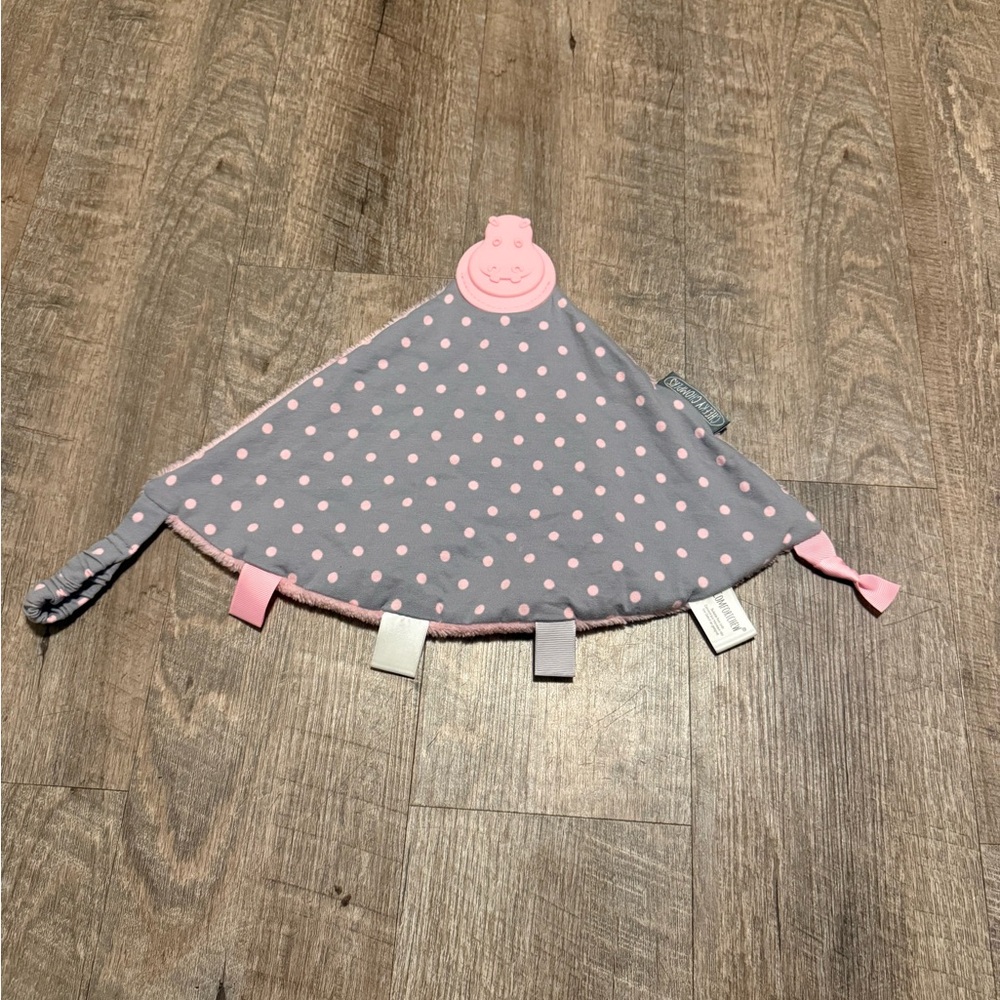 Cheeky chompers Gray and Pink Polka Dot Kids Comfort Blanket Teether